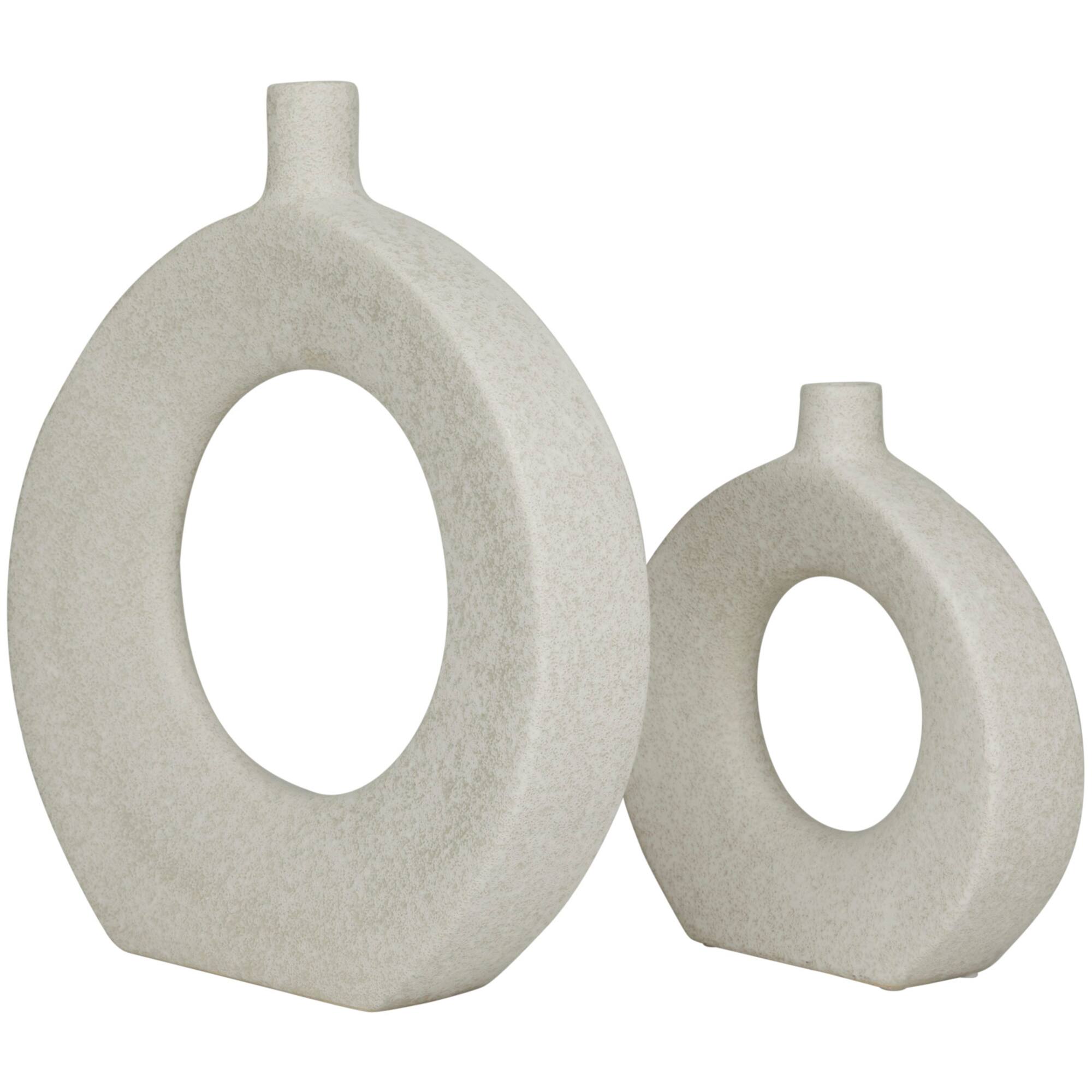 CosmoLiving by Cosmopolitan White Ceramic Round Donut Shaped Vase Set of 2 16", 10"